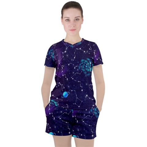 Realistic Night Sky Poster With Constellations Women s T-shirt And Shorts Set by Ket1n9