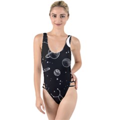 Black Space Drawing Art Planet Drawing Stars Black Space Galaxy Outer Space High Leg Strappy Swimsuit by Perong