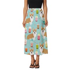 Corgi Boba Tea Bubble Tea Kawaii Food Welsh Corgis Dog Pattern Classic Midi Chiffon Skirt by Perong