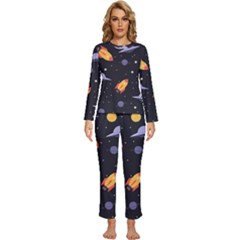 Cosmos Rocket Spaceship Ufo Womens  Long Sleeve Lightweight Pajamas Set by Salmanaz77