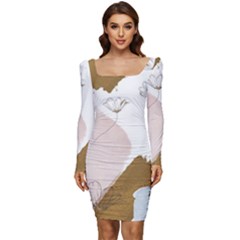 Flower Branch Corolla Wreath Women Long Sleeve Ruched Stretch Jersey Dress by Salmanaz77