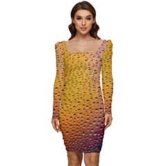 Rain Water Raindrops Droplets Women Long Sleeve Ruched Stretch Jersey Dress by Salmanaz77