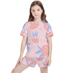 July Summer Strawberry Pink Berry Kids  T-shirt And Sports Shorts Set by Grandong