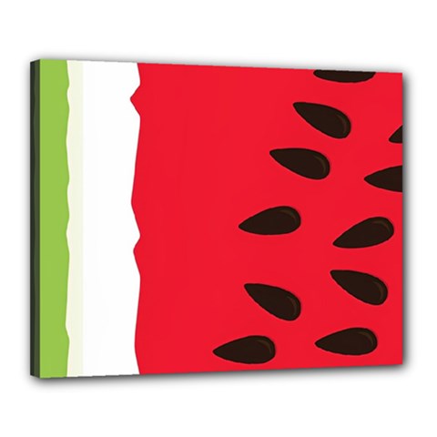 Watermelon Black Green Melon Red Canvas 20  X 16  (stretched) by Cemarart
