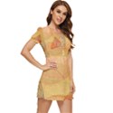 Leaves Patterns Colorful Leaf Pattern V-Neck High Waist Chiffon Mini Dress View3