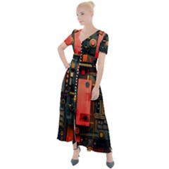 Tech Technology Pattern Button Up Short Sleeve Maxi Dress by Salmanaz77