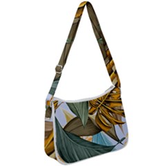 Monstera Palm Leaves Plants Zip Up Shoulder Bag by Paksenen