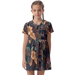 Floral Seamless Pattern Decorative Kids  Asymmetric Collar Dress by Paksenen