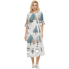 Snowman Snow Christmas Double Cuff Midi Dress by Ravend