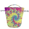 Fractal Spiral Abstract Background Vortex Yellow Drawstring Bucket Bag View2