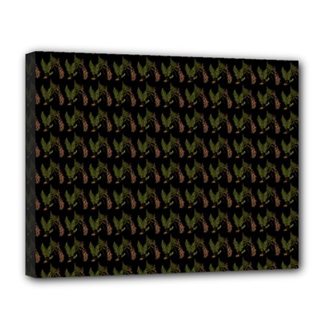 Fern Pattern 2 Black Canvas 14  X 11  (stretched) by snowwhitegirl