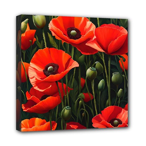 Flowers Poppies Bloom Blossom Art Mini Canvas 8  X 8  (stretched) by Apenda