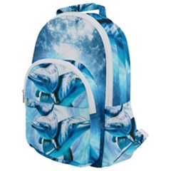 Dolphin Blue Sea Fantasy Rounded Multi Pocket Backpack by Maspions