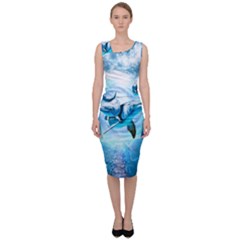 Dolphin Blue Sea Fantasy Sleeveless Pencil Dress by Maspions