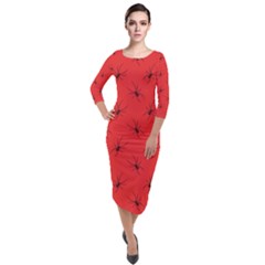 Spiders Pattern Seamless Arachnids Quarter Sleeve Midi Velour Bodycon Dress by Maspions