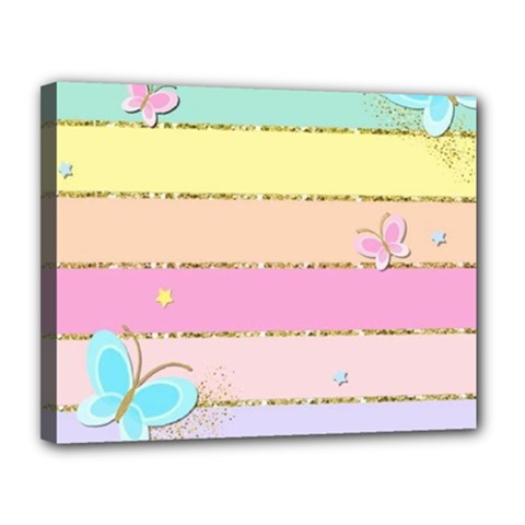 Pastel, Butterfly, Spring, Stripes, Canvas 14  X 11  (stretched) by kyorashop23