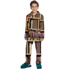Books Bookshelves Office Fantasy Background Artwork Book Cover Apothecary Book Nook Literature Libra Kids  Long Sleeve Velvet Pajamas Set by Posterlux