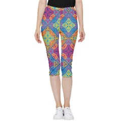 Colorful Flora Flora Kazakh Pattern Inside Out Lightweight Velour Capri Leggings  by Cemarart