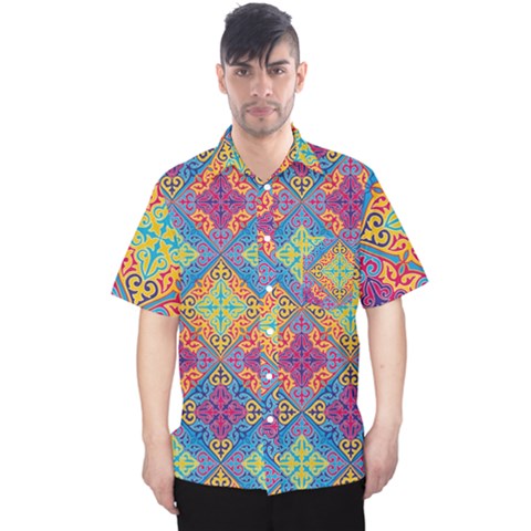 Colorful Flora Flora Kazakh Pattern Men s Hawaii Shirt by Cemarart