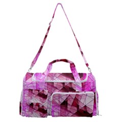 Pink Abstract Lineart Sports Gym Duffle Bag With Shoe Compartment by Maspions