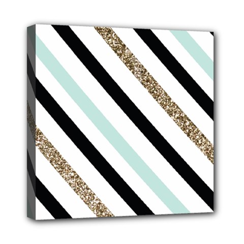 Pattern, Blue, Gold, Lines, Stripes Mini Canvas 8  X 8  (stretched) by kyorashop23