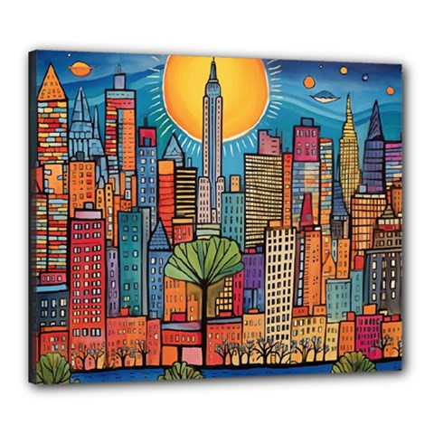 City New York Nyc Skyscraper Skyline Downtown Night Business Urban Travel Landmark Building Architec Canvas 24  X 20  (stretched) by Posterlux