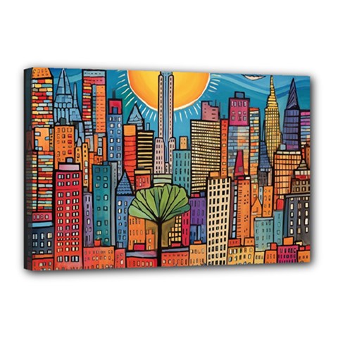City New York Nyc Skyscraper Skyline Downtown Night Business Urban Travel Landmark Building Architec Canvas 18  X 12  (stretched) by Posterlux