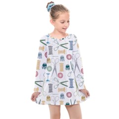 Pattern Seamless Texture Sewing Kids  Long Sleeve Dress by Salmanaz77