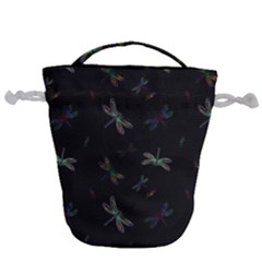 Background Pattern Dragonfly Drawstring Bucket Bag by Posterlux
