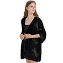 Background Pattern Dragonfly Open Front 3/4 Sleeve Batwing Chiffon Cardigan Kimono View2
