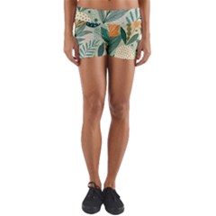 Leaves Pattern Flora Nature Yoga Shorts by Posterlux
