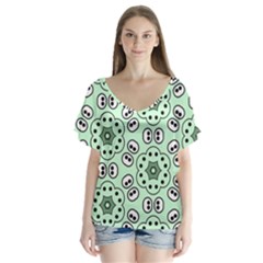Texture Dots Pattern V-neck Flutter Sleeve Top by anzea