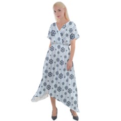 Snowflakes Winter Christmas Cross Front Sharkbite Hem Maxi Dress by anzea