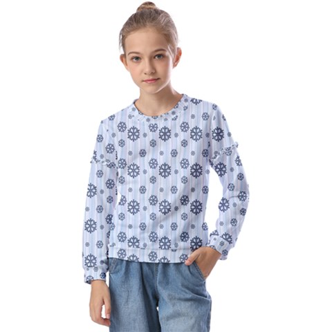 Snowflakes Winter Christmas Kids  Long Sleeve T-shirt With Frill  by anzea