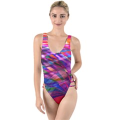 Wave Lines Pattern Abstract High Leg Strappy Swimsuit by anzea