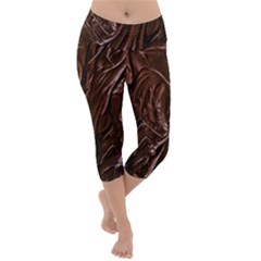 Chocolate Texture, Dark Chocolate Background Lightweight Velour Capri Yoga Leggings by kyorashop23