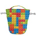 Lego Bricks, Colorful Dots Background Drawstring Bucket Bag View1