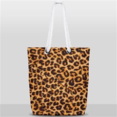 Leopard Skin Texture Macro, Brown Full Print Rope Handle Tote (small) by kyorashop23