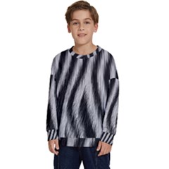 Zebra Texture, Zebra Wool, White Black Background Kids  Crewneck Sweatshirt by kyorashop23