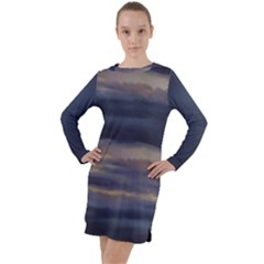 Twilight Serenade Print Long Sleeve Hoodie Dress by dflcprintsclothing