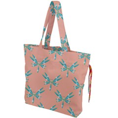Turquoise Dragonfly Insect Paper Drawstring Tote Bag by anzea