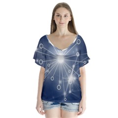 Network Technology Connection V-neck Flutter Sleeve Top by anzea