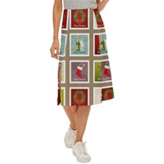 Christmas Stamp Pattern Midi Panel Skirt by Maspions