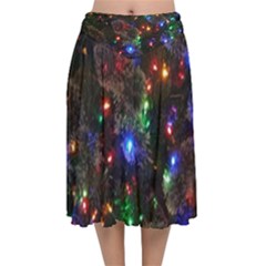 Christmas Lights Velvet Flared Midi Skirt by Apen