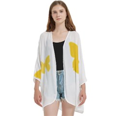Yellow Butterfly Animals Fly Open Front 3/4 Sleeve Batwing Chiffon Cardigan Kimono by anzea