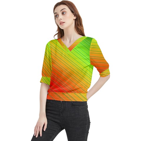 Orange Green Gradient Hunter Quarter Sleeve Blouse by Dutashop