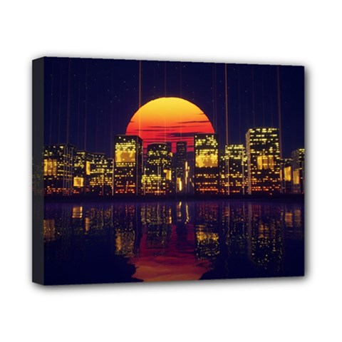 Abstract City Retro Sunset Night Canvas 10  X 8  (stretched) by Bedest