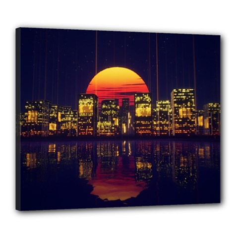 Abstract City Retro Sunset Night Canvas 24  X 20  (stretched) by Bedest