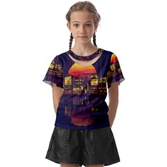Abstract City Retro Sunset Night Kids  Front Cut T-shirt by Bedest