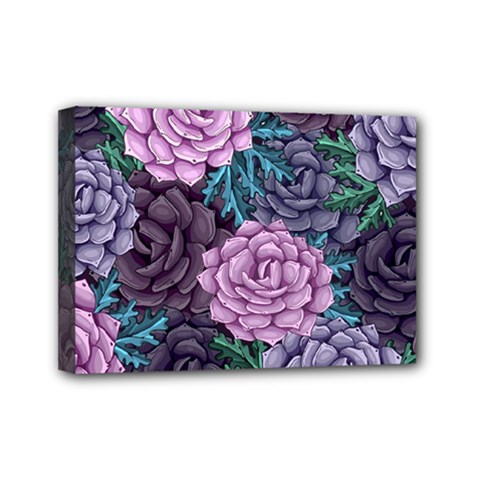 Purple Rose Retro Floral Flower Mini Canvas 7  X 5  (stretched) by Bedest
